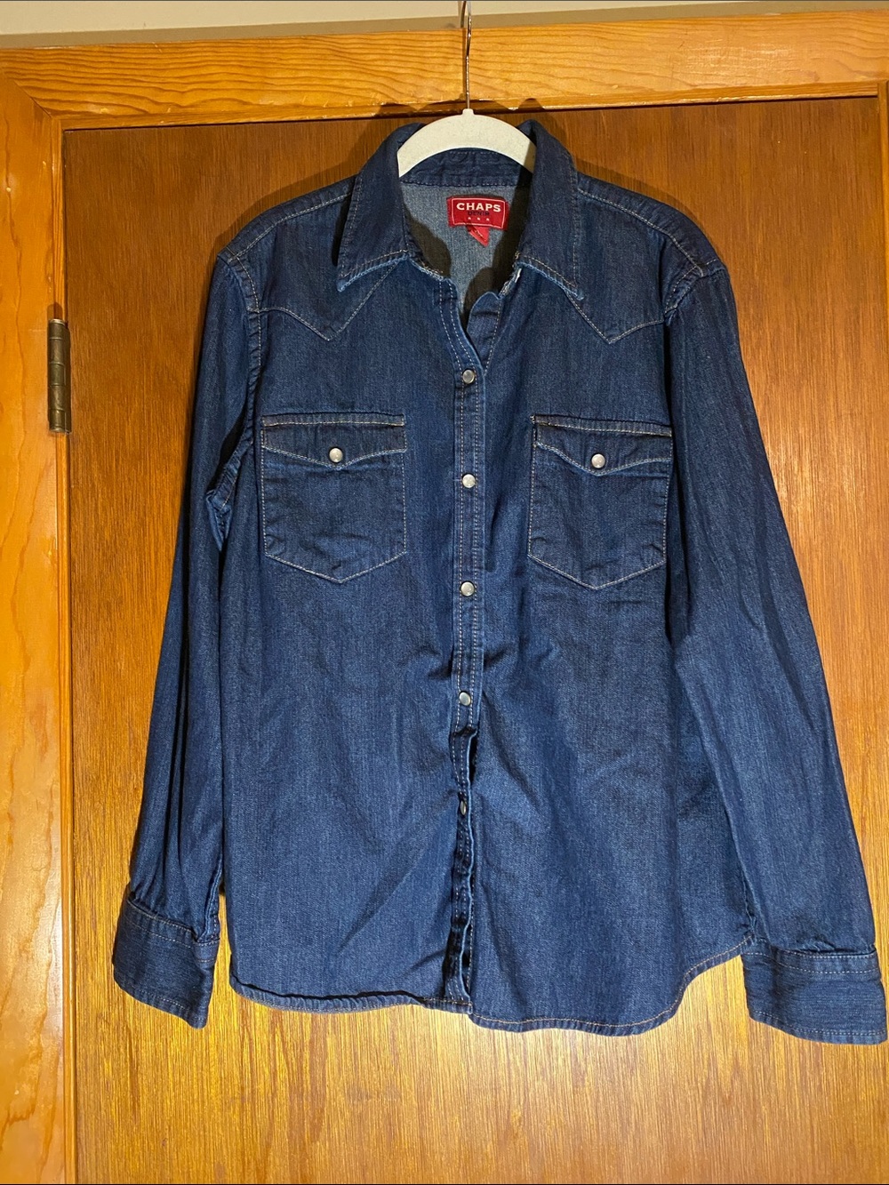 Chaps Indigo Denim Western Snap-Pearl Front Shirt Pit To Pit 22” x 25”L